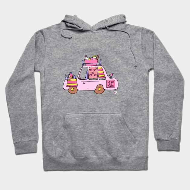 Pink vintage car Hoodie by Mellowdays